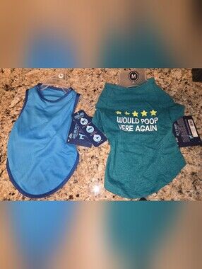 NWT Pawsitivily Dog Cooling Shirts Blue & Teal 5 Star "Would Poop Here Again"